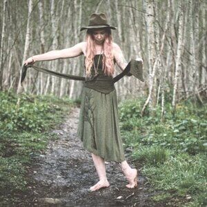 Fairygrunge 100% Organic Cotton Mossy Green Asymmetrical Tree Skirt - M
